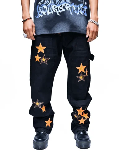 MIDNIGHT GLARE – LEATHER STAR BLACK DENIM