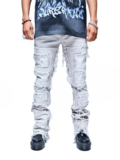 SAINT ASH – PRECISION-CUT GRAY CREAM DENIM