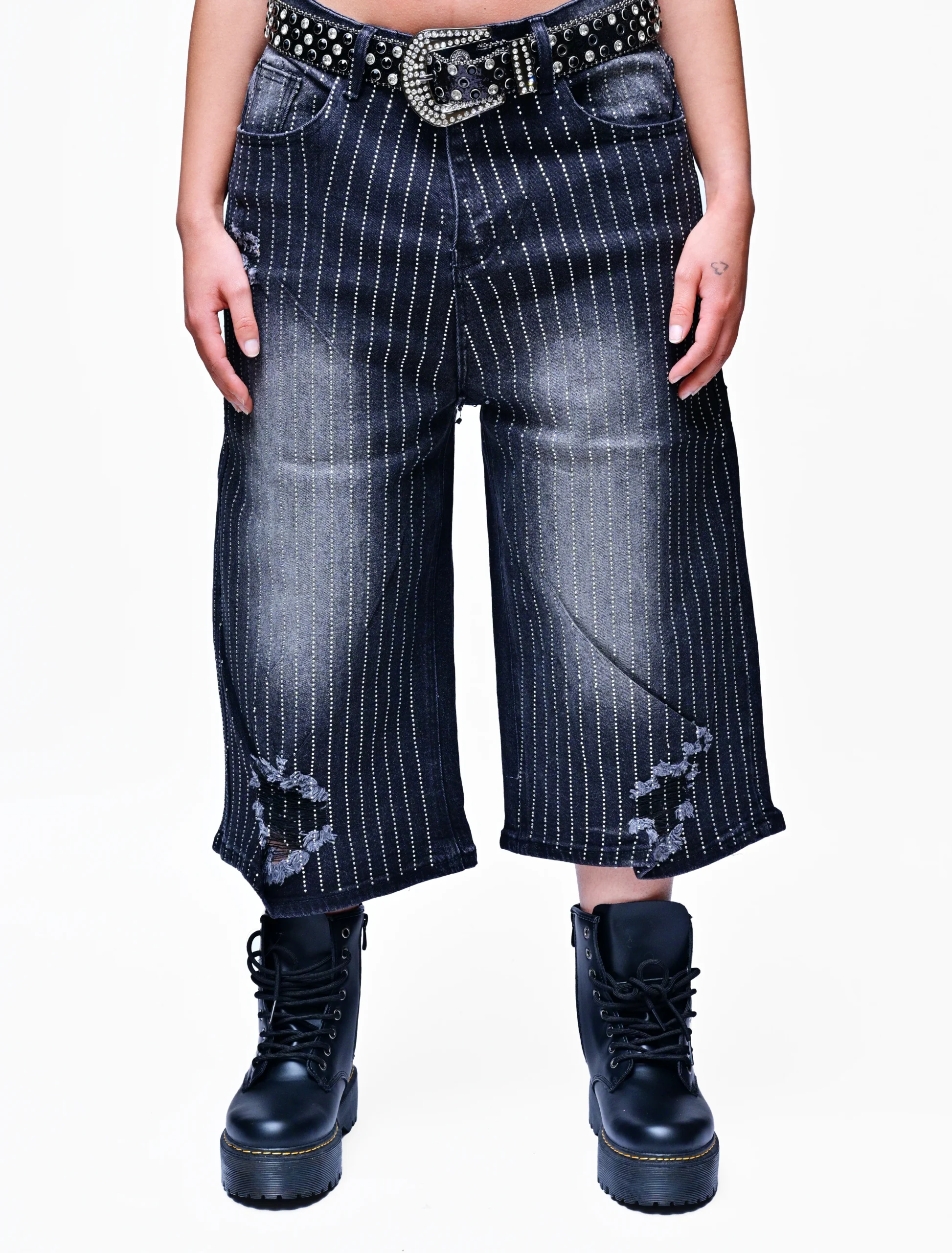 EVRY EDGE – RHINESTONE LONG DENIM SHORTS - Image 4