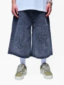 CRIMSON CODE – HEARTS FADED DENIM LONG SHORTS