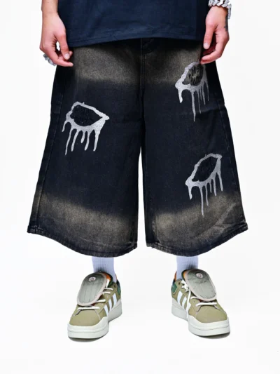 PRICELESS KISS – FADED DENIM LONG SHORTS