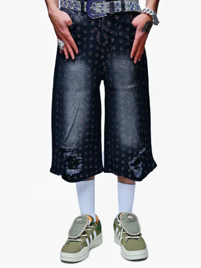 EVRY EDGE – RHINESTONE LONG DENIM SHORTS