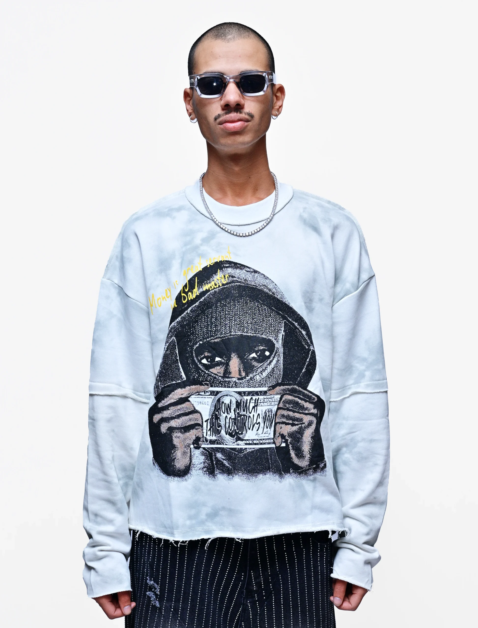 MONEY IS A GREAT SERVANT – LUXURY FADED LONG SLEEVE (WHITE)